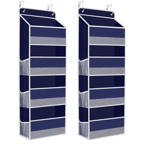 SpaceHacks 2 Pack Over The Door Organizer, Hanging Storage Organizer with Clear Window, 40lb Ultra Sturdy Large Capacity Room Organizer for Pantry Laundry Bathroom Nursery Closet (Blue) - color: Blue, size: 2 Pack 4-Tier
