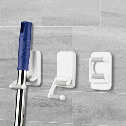 NiHome Multi-Use Wall Mounted Mop Holders 4PCS for Mops, Brooms, Tools, Umbrellas, Kitchen & Bathroom Supplies, Space-Saving Broom Holder with 180° Rotating Design, Self-Adhesive No-Drill Installation