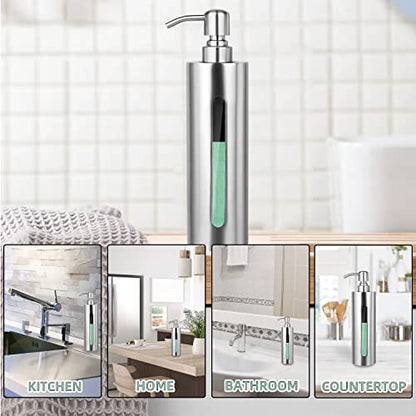 Stainless Steel Soap Dispenser, 7Oz Slim Rust Proof Liquid Soap Dispenser for Kitchen & Bathroom - Refillable Brushed Nickel Dispenser for Essential Oils and Shampoo