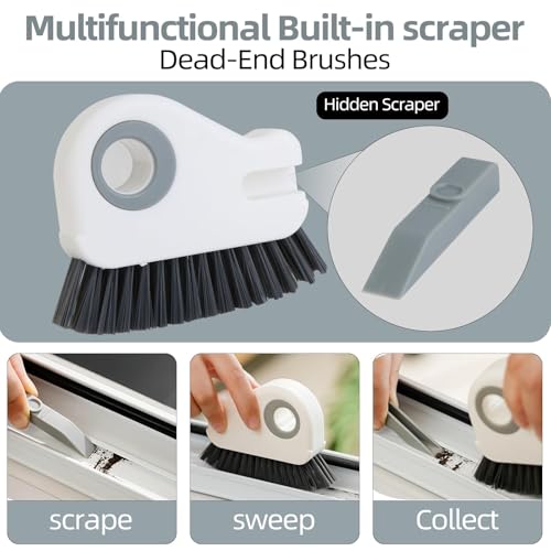 2-in-1 Window Groove Cleaning Brush, Window Sill Track Cleaner Tool, Scratch-Free Deep Cleaning Brush for Sliding Door, Shower Door Sills and Household Narrow Gaps, 2 Pack Gray