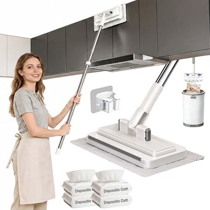 2026 Upgraded Hands Free Multi Purpose Flat Mop, Hands Free Flat Mop, One-Button Cloth Grip, 360° Rotating Reusable Lazy Mops for Floor Wall & Bathroom, Wet & Dry Use (1Mop+4Face Towel) - color: 1mop+4face Towel