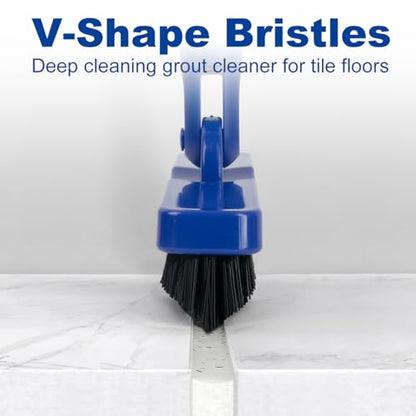 CELOX Grout Brush with Long Handle V-Shape Grout Line Scrubber with Stiff Bristle for Deep Cleaning Tile Grout, Blue - color: Bright-blue