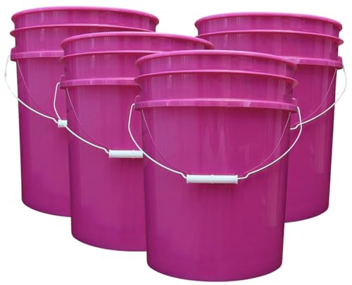 House Naturals 5 Gallon Premium HPDE Plastic Bucket - Made in USA Food Grade Storage Container, BPA Free All Purpose Pail (4, Magenta) - color: Magenta