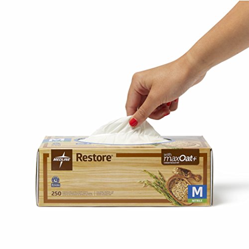 Medline Restore Nitrile Exam Gloves, 250 Count, Large, Powder Free, Disposable, Colloidal Oatmeal to Soothe Hands, Strong, Tear Resistant for Medical Tasks, Household Chores and More - size: Large (Pack of 250)
