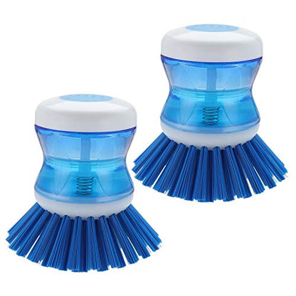 Dish Brush with Soap Dispenser, Stiff Bristles Dish Scrubber for Pots, Pans & Sink Cleaning, 2 Pack - color: Blue 2 Pack