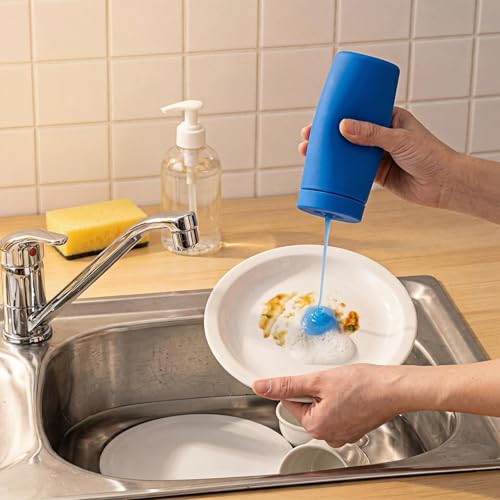 Dish Soap Dispenser for Kitchen, Silicone Squeeze Bottle for Dish Detergent (Blue) - color: Blue