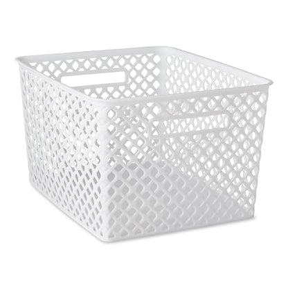Large White Decorative Plastic Storage Basket, Dimensions: 14.7 inches x 12 inches x 8.5 inches