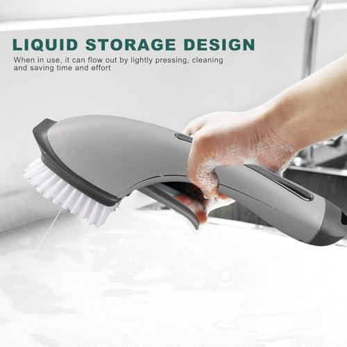 Soap Dispensing Dish Brush - Ergonomic Kitchen Scrub Brush with Soap Dispenser for Effortless Cleaning of Pots, Pans, Sinks & Bathtubs - Green/Gray - color: Gray