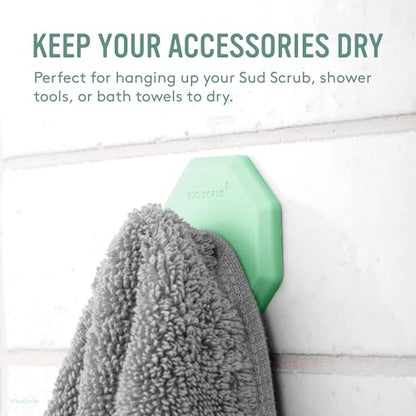 Sud Scrub® Antimicrobial Shower Hook, Self Adhesive Hooks for Shower Wall, Heavy Duty Removable Wall Hooks, Stick On Hooks for Hanging, Bathroom Towel Hook (Mint) - color: Mint