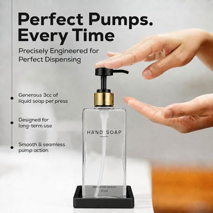 Glass Hand and Dish Soap Dispenser Set by Brighter Barns - Kitchen Soap Dispenser Set with Tray & Pump - Refillable Glass Bottles for Sink - Neutral Kitchen Accessories for Airbnb, Restaurants (Clear) - color: Clear