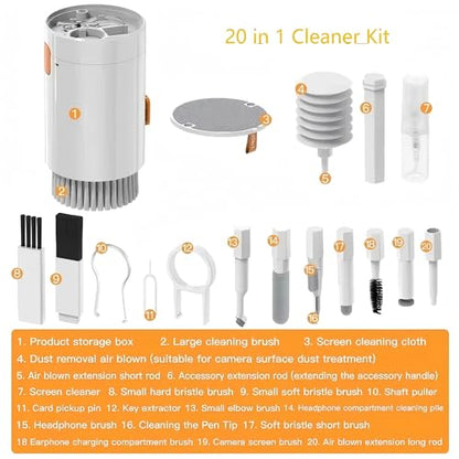 20-in-1 Electronics Cleaning Kit, Professional Keyboard Cleaner Kit with Retractable Brush, Earbud Cleaning Pen and Screen Cleaner for Keyboard, Computer, iPhone, Laptop, PC and Monitor - color: 20-in-1 White