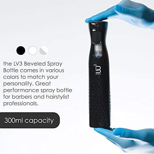 L3 Beveled Spray Bottle - Continuous Spray with a Fine Mist Pattern - Barber and Hair Stylist Supplies - Less Hand Fatigue Compared to Standard Bottles - Level Three Barber Spray - 300 ml (Black) - color: Black