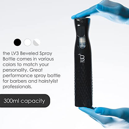 L3 Beveled Spray Bottle - Continuous Spray with a Fine Mist Pattern - Barber and Hair Stylist Supplies - Less Hand Fatigue Compared to Standard Bottles - Level Three Barber Spray - 300 ml (Black) - color: Black