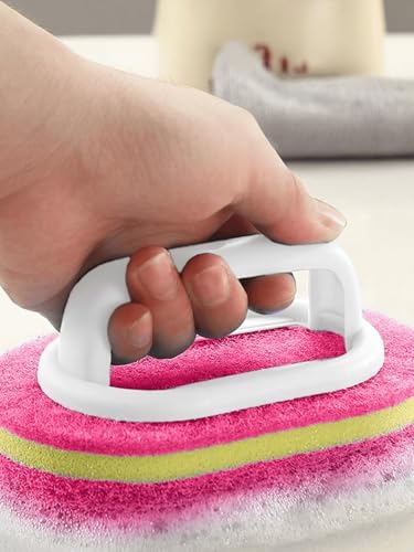 Ergonomic Long Handle Sponge Brush Set Durable Scouring 3 Pack Pad Shower Scrubber for Bathroom Bathtub Tile Grout Kitchen Sink Pot Cleaning Tool Non Scratch Heavy Duty Wand (Hot Pink) - color: Hot Pink