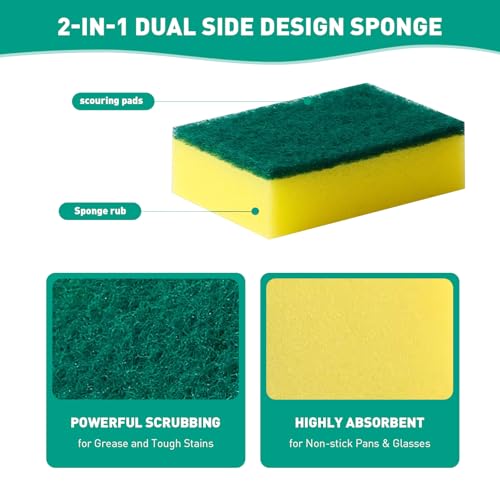 10-Pack Heavy Duty Scrub Sponges, Non-Scratch Kitchen Sponge with Durable Scouring Pad, Dual-Sided Cleaning Sponge for Dishes, Pots, Pans, Sinks – Extra Absorbent & Long-Lasting