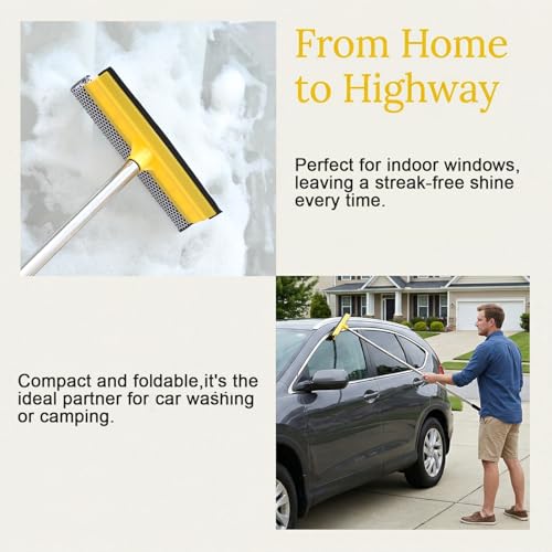 2 in 1 Car Window Squeegee and Collapsible Bucket Set,Long Handle,Yellow - color: Yellow