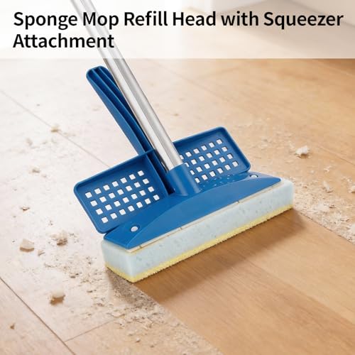 Sponge Mop Refill Head with Squeezer Attachment, Foam & Natural Cellulose Layer Replacement Head, 9” Head, Fits 0.866" Mop Handle, 2 Pack