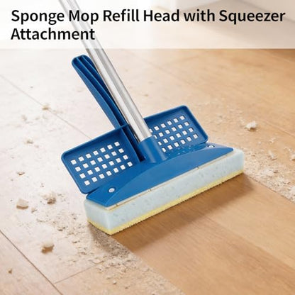 Sponge Mop Refill Head with Squeezer Attachment, Foam & Natural Cellulose Layer Replacement Head, 9” Head, Fits 0.866" Mop Handle, 2 Pack