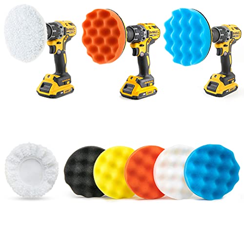 NEIKO 00320A 11PC Set Wax Polisher & Buffer Pads, 6" Buffer Polishers Pads, Auto Polishing Pad, Drill Buffer Attachment W/ M14, Foam Buffing Pads for Car Scratch Repair, Polisher for car Detailing - style: Buffing and Polishing Set