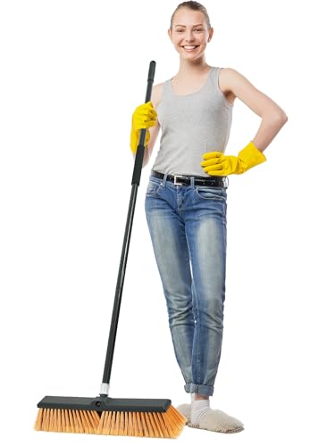 PBHEPJ 18 Inchs Push Broom Outdoor Heavy Duty, Shop Broom with 60" Long Handle for Cleaning Outdoor or Indoor Tile, Garage, Shop, Deck, Concrete, Wood, Stone, Patio Floor