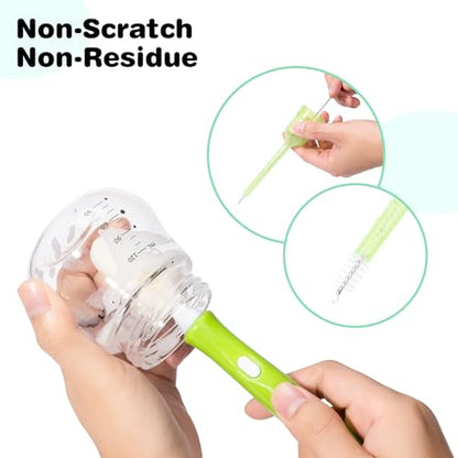 10 Pcs Sponge Bottle Nipple Brushes,4 Sponge Nipple Brushes for Baby Bottles, 4 Replacement Heads and 2 Pcs 7.87" Straws for Cleaning,Green