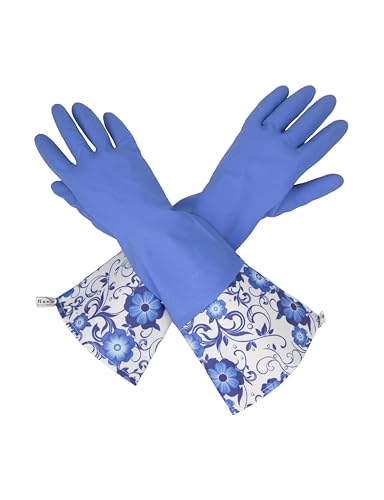 GLOVELY HANDS Water-Resistant Latex Cleaning Gloves, Soft Cotton-Feel Lining, Non-Slip Grip, Long Cuff, Medium (1 PAIR) - color: Blue