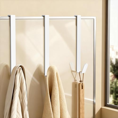 White Shower Door Hooks, Over Glass Door Towel Hooks in Bathroom Frameless Glass Door, Heavy Duty Shower Hooks for Hanging Robe Towel Loofahs, 7 Inch. - color: White