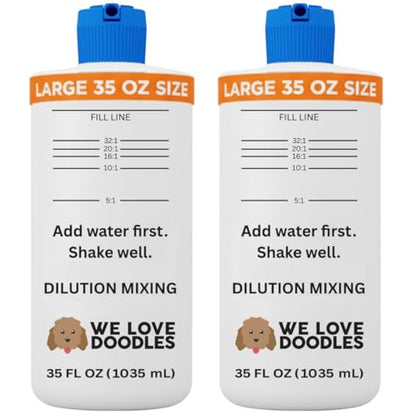 Dilution Bottle for Dog Shampoo, Mixing Bottle for Professional and Home Grooming, for Shampoo, Conditioner, and Solutions, Unscented, 35 oz (2 Pack) [We Love Doodles] - color: Pack of 2