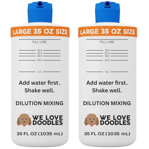 Dilution Bottle for Dog Shampoo, Mixing Bottle for Professional and Home Grooming, for Shampoo, Conditioner, and Solutions, Unscented, 35 oz (2 Pack) [We Love Doodles] - color: Pack of 2