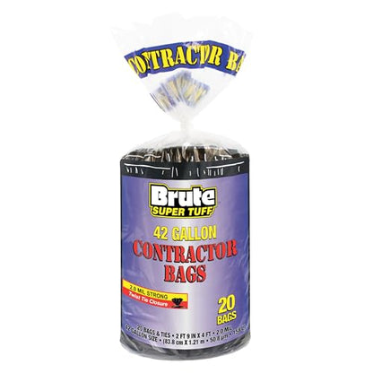 Brute Super Tuff Heavy Duty 2.0 MIL Contractor Bags, Large Trash Bags, Twist Tie Closure, Black, 42 Gallon, 20 Count - size: 20 Count (Pack of 1), style: Contractor (42 Gallon)