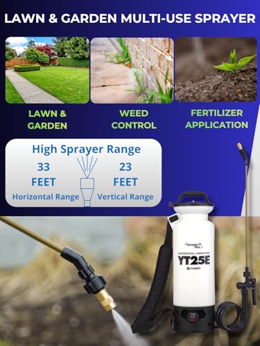 Sprayers Plus YT25E Battery Powered Sprayer 2 Gallon, Rechargeable with 12V Lithium-ion Electric Sprayer,Chemical Resistant Brass Wand Nozzle,Viton Seals for Long Distance Lawn Care