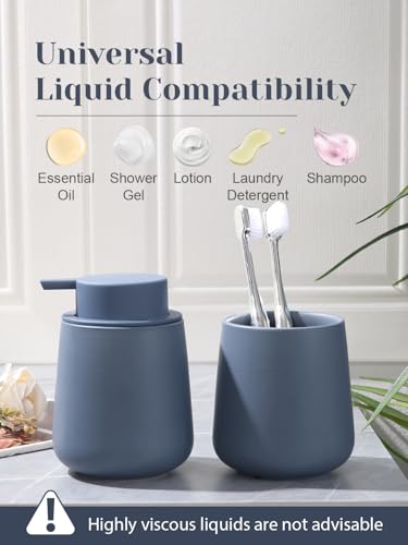 INGOFIN Ceramic Lotion Dispenser - 12oz Refillable Liquid Hand Soap Dispenser Bathroom, Modern Dish Soap Dispenser with Pump for Kitchen, Matte Blue - color: Matte Blue-liquid