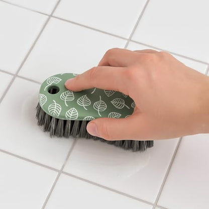 2-Pack Heavy Duty Scrub Brushes for Kitchen & Bathroom – Ergonomic Handheld Cleaning Brush with Printed Design – Medium Bristles for Tile, Grout, Sink, and Tub - color: Green