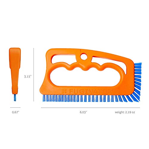 Fuginator Scrub Brush for Tile & Grout: Stiff Nylon Bristle Scrubbing Brush & Handle Connector - Bathtub / Shower Scrubber for Floor Joints & Seams - Cleaning Brushes & Supplies for Bathroom & Kitchen