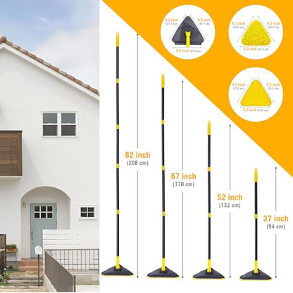 Newly Upgraded Wall Mop with 82 Inches Long Handle, 180° Folding Wall Cleaner Triangle Mop with Squeegee, 3-in-1 Ceiling Cleaning Tool with 6 Replacement Pads for Wall, Baseboards, Ceiling, Floor - color: Yellow