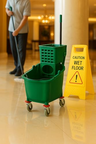 Green 35-Quart Commercial Mop Bucket with Side-Press Wringer – Heavy-Duty Cleaning System for Restaurants, Hotels, Schools, Offices, and Industrial Floor Maintenance - color: Green