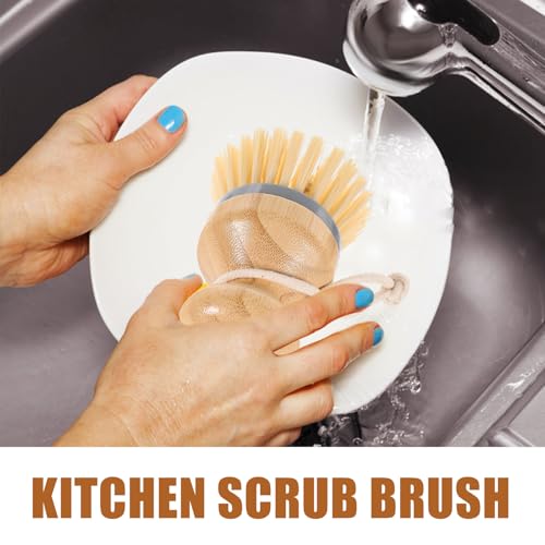Gatuida Dish Cleaning Brush with Palm Scrubber Handle Gray Kitchen Scrub Brush for Stubborn Stains and Vegetable Washing for Pots