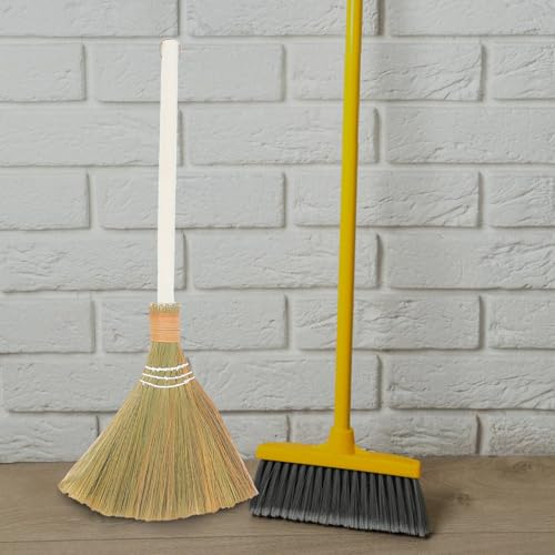 SOLUSTRE 2pcs Handmade Soft Bristle Household Brooms with Removable Handles, Natural Woven Straw Cleaning Brooms for Indoor Dust Removal and Living Room Sweeping
