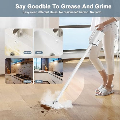 Steam Cleaner, 6 in1 Rotated Steam Mop Cleaner with 2 Modes, 2 Microfiber Pads, 400ML Removable Tank, 23FT Power Cable, Detachable Steam Mops for Floor, Laminate Floor, Tiles Cleaning (White) - color: White