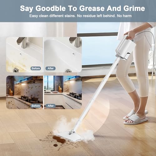 Steam Cleaner, 6 in1 Rotated Steam Mop Cleaner with 2 Modes, 2 Microfiber Pads, 400ML Removable Tank, 23FT Power Cable, Detachable Steam Mops for Floor, Laminate Floor, Tiles Cleaning (White) - color: White