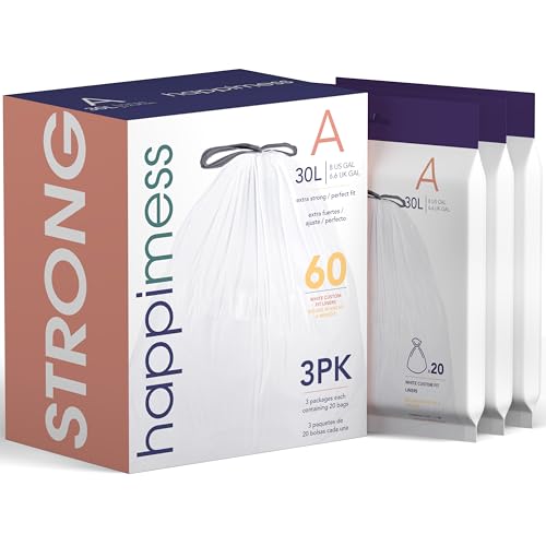 happimess HPM3000A-WHITE 7.9 Gallon Kitchen Drawstring Trash Bags, Trash Can Liner, White, 60-Count, 3-Packs of 20 Liners - color: White, size: 60 Count (Pack of 1)