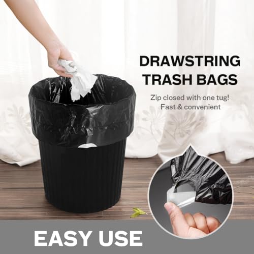 2 Gallon 120 Counts Strong Drawstring Trash Bags Garbage Bags by RayPard, Small Trash Bin Liners for Home Office Kitchen Bathroom Bedroom, Black - style: 120-2 Gallon-Black