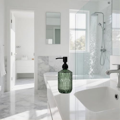 18oz Green Glass Soap Dispenser, Refillable Kitchen, Bathroom Thick Glass Soap Dispenser with Black Rustproof Pump for Dishwashing Liquid, Hand Soap, Lotion, Body Wash (Green-Black Pump) - color: Green-black Pump