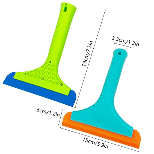 Super Flexible Silicone Squeegee, Auto Water Blade, Water Wiper, Shower Squeegee, 5.9'' Blade and 7.5'' Long Handle, for Car Windshield, Window, Mirror, Glass Door, Green+Lake Blue - color: Green+lake Blue