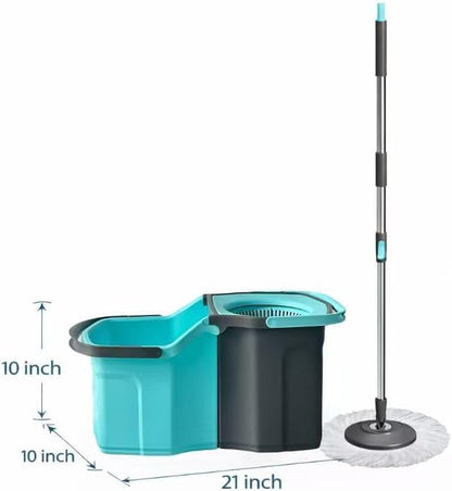 Spin Mop and Bucket System for Floor Cleaning - 360° Rotating Mop with Detachable Bucket - 2 Machine Washable Microfiber Heads - Stainless Steel Handle for Hardwood, Tile, and Laminate