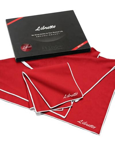 Libretto Microfiber Polish Cloth for Musical Instrument, 3 Sizes in 1 Pack, Trumpet and Brass Cleaning Product, Red, Lint-Free, for Piano, Violin, Guitar, Saxophone, Laptop. - color: Red