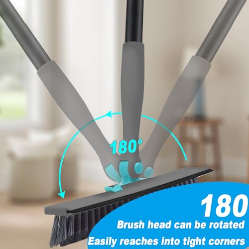 Grout Brush with Long Handle V Shape Floor Scrub Brush Stiff Bristle Grout Scrubber for Cleaning Bathroom Garage Kitchen Wall Tub Tile (1, Grey) - color: Gray