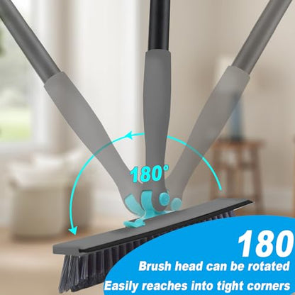 Grout Brush with Long Handle V Shape Floor Scrub Brush Stiff Bristle Grout Scrubber for Cleaning Bathroom Garage Kitchen Wall Tub Tile (1, Grey) - color: Gray
