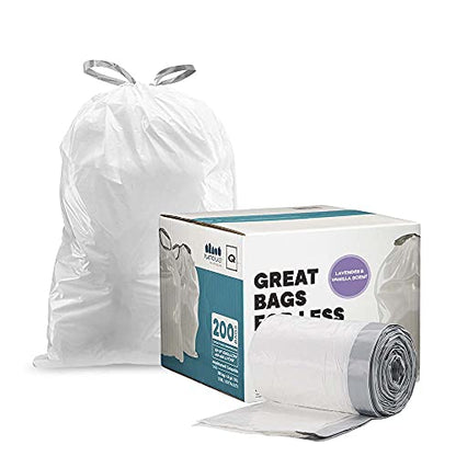 Plasticplace White Drawstring Lavender and Soft Vanilla Scented Garbage Can Liners │ Compatible with Code Q (200 Count) │ 13-17 Gallon │ 25.25" x 32.75" - size: 200 Count (Pack of 1), style: Lavender and Soft Vanilla