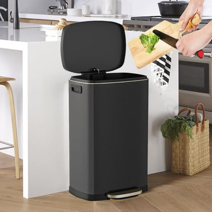 ELPHECO Kitchen Trash Can with Lid Soft Close, 13 Gallon / 50L Stainless Steel Pedal Garbage Can, Heavy-Duty Fingerprint Proof Step Wastebasket with 20 Bags, Removable Bucket, Home Office, Matte Black - color: Matte Black